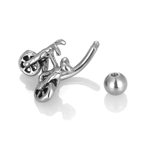 Polished 316L stainless steel navel ring featuring a detailed bicycle pendant