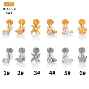 G23 F136 titanium labret studs with marquise zircon in gold and silver plating