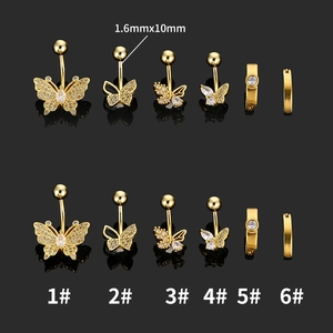 Bauchpiercing-Set aus 316L Edelstahl mit Schmetterlings-Design und Zirkonia-Steinen