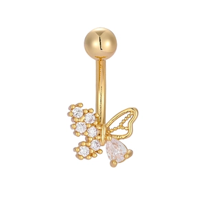 Eleganter Bauchnabelpiercing aus 316L Edelstahl mit Gold-Schmetterling und Zirkonia