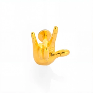 316L stainless steel gold gesture labret stud with flat back for ear and lip piercing