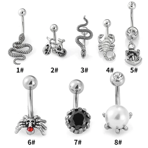 316L Stainless Steel Navel Ring Animal Snake Scorpion Bicycle Anchor Spider Skull Punk Body Piercing Jewelry For Women