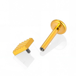 F136 titanium gold internal thread labret stud with textured square heart head