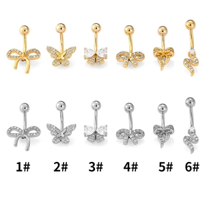 316L Stainless Steel Zirconia Butterfly Bow Snake Belly Button Ring Gold Silver Plated Navel Piercing Jewelry For Women