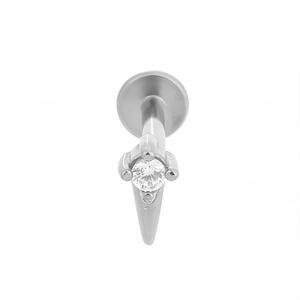 Close-up of 316L stainless steel labret stud with teardrop shape and cz stone