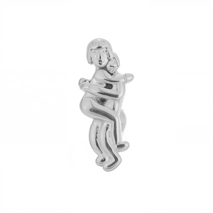Detailed macro view of silver polished metal earring with abstract 3D wing-hugged design
