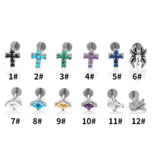 Set di 12 borchie in acciaio inossidabile con disegni di croci, ragni e uccelli in zircone 5A