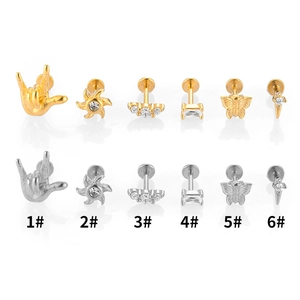 316L stainless steel flat back stud earrings set featuring butterfly and heart shapes