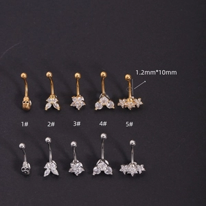 316L stainless steel belly rings set with gold plating and sparkling crystal zircons
