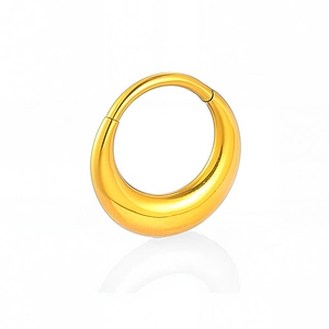Detailed close-up of 316L golden stainless steel hinged nose ring with a glossy finish