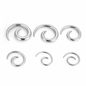 Lot de 6 écarteurs d'oreilles spirales en acier inoxydable poli de tailles assorties