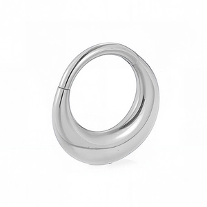 Detailed macro view of a silver 316L stainless steel hinged clicker ring for piercings