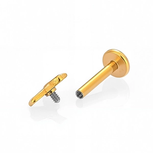 Gold 316L stainless steel labret stud with internal threading and crown pendant