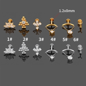 316L stainless steel labret stud set with zircon inlay and crown dangle pendants