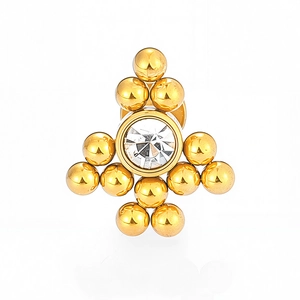 Detailed close-up of 316L gold stainless steel labret stud with crystal flower cluster