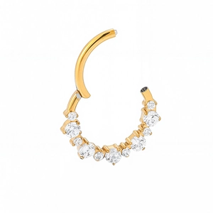 G23 titanium gold clicker ring with nine sparkling white zircons for nose or ear piercing