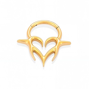 Polished gold G23 titanium heart ring with punk spikes for septum and cartilage piercing