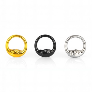 316L stainless steel moon face hinged segment rings in gold, black, and silver finishes