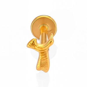 Front view of a golden stainless steel bird-shaped stud earring with a polished finish
