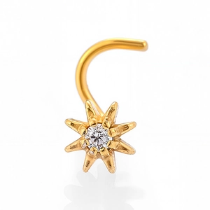 Piercing naso a stella in acciaio dorato con brillante pietra di zircone al centro