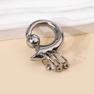 Anneau de piercing BCR en acier inoxydable poli avec triple breloques et boule à ressort
