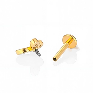 Labret coeur en acier inoxydable doré poli avec filetage interne et base plate