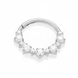 Polished G23 titanium hinged clicker hoop ring with 11 round sparkling zircons