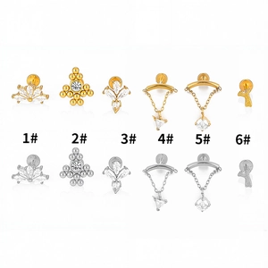 316L stainless steel piercing jewelry set with zircon crown and leaf pendants
