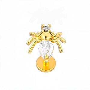 316L stainless steel gold spider labret stud with sparkling pear-shaped zircon stones