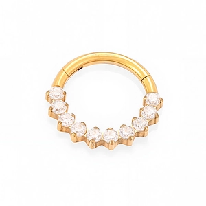 Detailed view of G23 titanium septum clicker with 11 sparkling round zircon stones