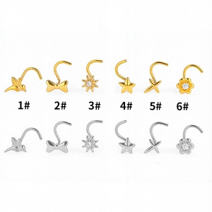 Piercing al Naso in Acciaio Inossidabile 316L Gioielli a Forma di L Vite Zirconia Fiocco Fiore Stella Uccello per Donna Uomo