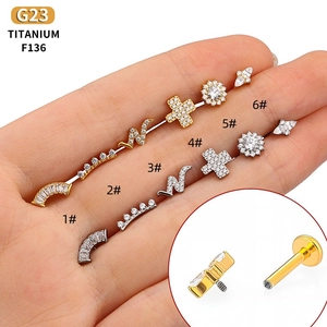 G23 Titanium Zirkonia Labret Staafje Piercing Sieraden Interne Schroefdraad Oorkraakbeen Ring Goud Zilver Titanium Piercing
