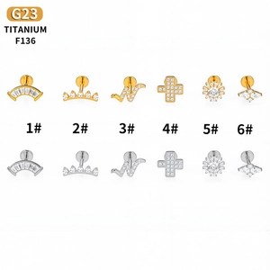 Set van 12 G23 titanium oorpiercings met diverse zirkonia vormen in goud en zilver