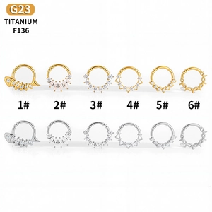 G23 Titanium F136 Zirconia Septum Clicker Ring Fishbone Crown Spike Hinged Ear Cartilage Daith Helix Piercing Jewelry
