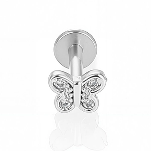 Λεπτομερής προβολή σκουλαρίκι labret πεταλούδα με ένθετο από κυβική ζιρκόνια