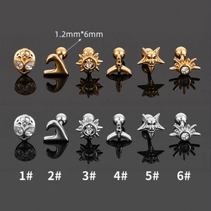Orecchini a cartilagine alieno e stella con zircone oro e argento, 1,2mm x 6mm