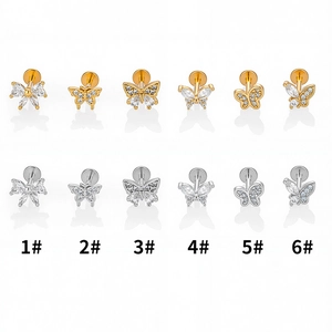 Lot de piercings labret en acier avec motifs papillon en zircon en finition or et argent