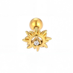 Piercing a forma di sole in oro 18K con pietra zircone e barra curva in acciaio