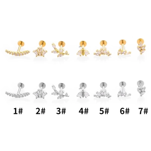 Ensemble de clous d'oreilles en acier inoxydable avec formes couronne abeille et zircone