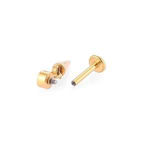 Golden 316L stainless steel internal thread labret with conical cone pendant and flat back