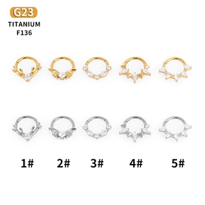 Anello al Naso Clicker per Setto a Cerniera in Titanio G23 con Zirconi per Uomo Donna Pipistrello Corno Gioielli per Piercing Oro Argento