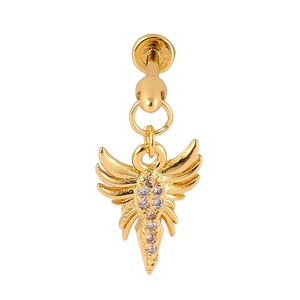 Gold 316L stainless steel cartilage piercing featuring a sparkling winged wing pendant
