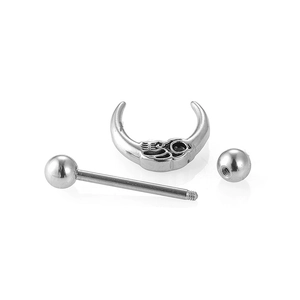 316L stainless steel nipple ring set featuring crescent moon with Om symbol design