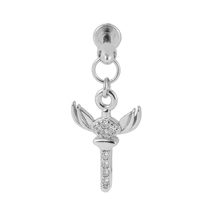 Detailed macro view of 316L stainless steel wing lip stud set with sparkling cubic zirconia