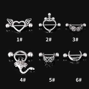 Collection of 316L stainless steel body piercing jewelry in vintage silver shapes