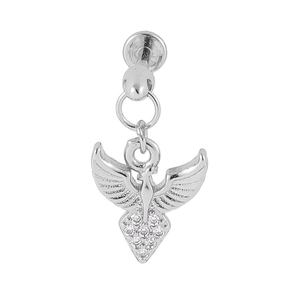 316L stainless steel labret stud featuring a pink zircon angel wing pendant design