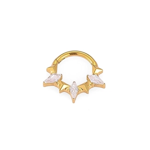 Anello al naso gotico in oro con cerniera, design a punte e cristalli di zircone chiari