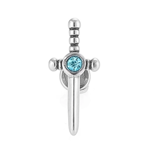 316L Edelstahl Dolch Ohrstecker mit blauem Zirkonia für Punk Body Piercing Schmuck