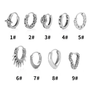 Vintage Roestvrij Stalen Creolen Voor Mannen Vrouwen Punk Gothic Zilver Huggie Oorbellen Kruis Hart Spike Geometrische Oorbellen Sieraden