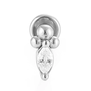 Detailansicht eines 316L Edelstahl Labret-Steckers mit Marquise-Schliff Zirkonia Stein